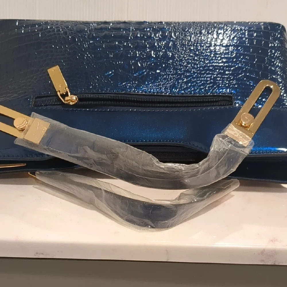 New Blue Handbag Croc Embossed Handbag